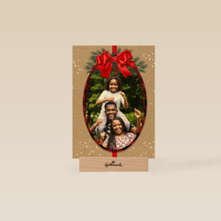 Kerstkaart klassiek fotokader strik