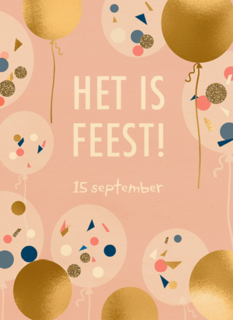 Uitnodiging feest of housewarming gouden ballonnen