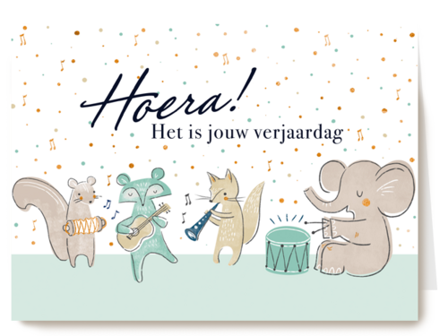 verjaardag kaart stijlvol dierenorkest