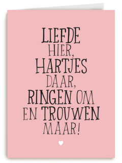 huwelijks kaart liefde hier hartjes daar ringen om en trouwen maar