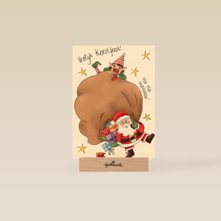 kerstkaart vrolijk kerstman en elfje matia heesakkers