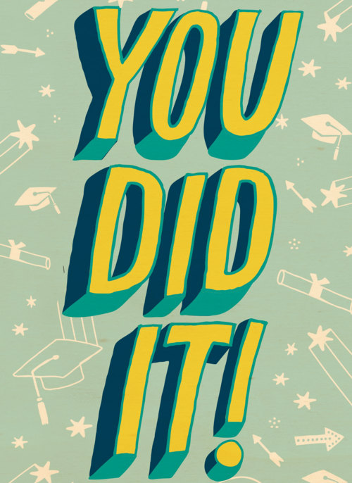 Geslaagdkaart you did it blauw met geel