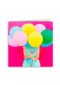 Blanco kaart meisje met ballonnen