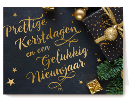 Kerstkaart chique zwart goud