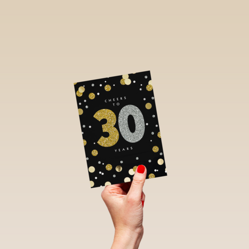 Verjaardagskaart leeftijden Cheers to 30 years zilver goud zwart