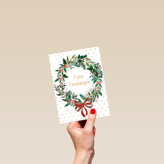 Kerstkaart klassiek Kerstkrans Fijne feestdagen