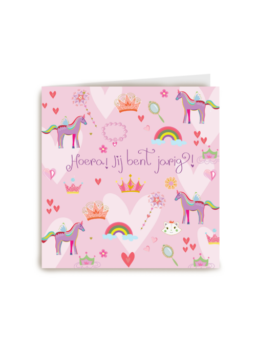 Verjaardagskaart roze met unicorns