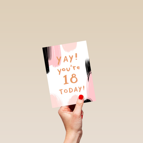 Verjaardagskaart jonge vrouw yay you are 18