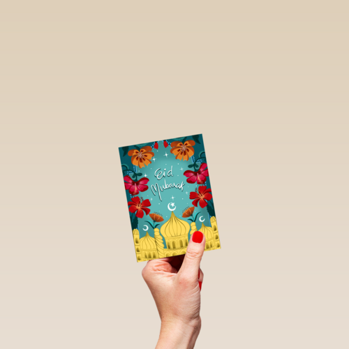 eid mubarak kaart met bloemen