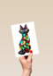 kerstkaart grappig kat met kerstlichtjes folio