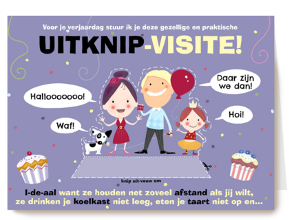 Verjaardagskaart vrouw grappig Uitknip visite corona