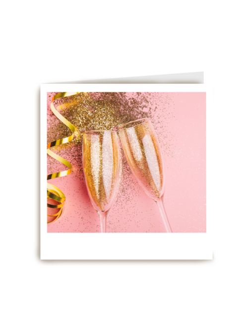Verjaardagskaart vrouw hip champagne en glitters Polaroid