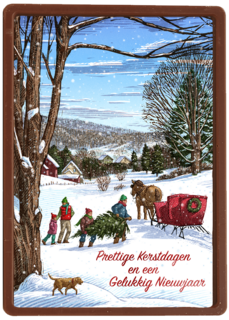 Klassieke kerstkaart met winter tafereel rendier