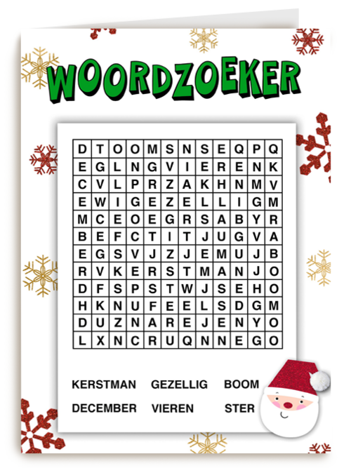 Kerstkaart hart onder de riem Woordzoeker