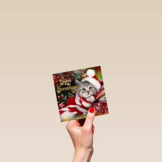 Kerstkaart schattige kat fijne feestdagen