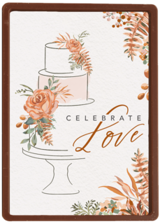 klassieke trouwkaart met taart en bloemen