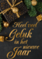 nieuwjaarskaart met gouden tekst en cadeaus