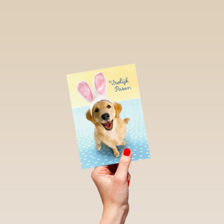 Pasen kaart hond met Paashaas oren