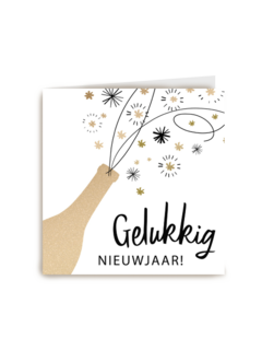 nieuwjaarskaart hip getekende champagne zwart met goud