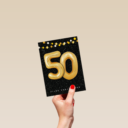 Verjaardagskaart leeftijden 50 ballonletters