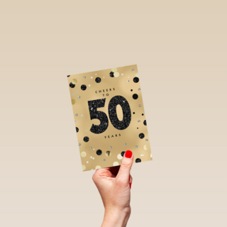 Verjaardagskaart leeftijden man vrouw 50 goud met stippen
