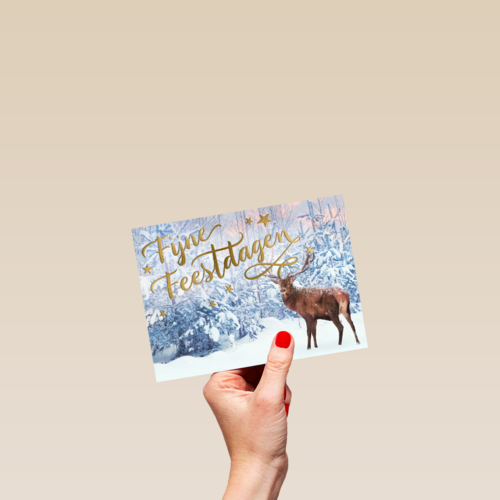 Rendier kerstkaart winter tafereel