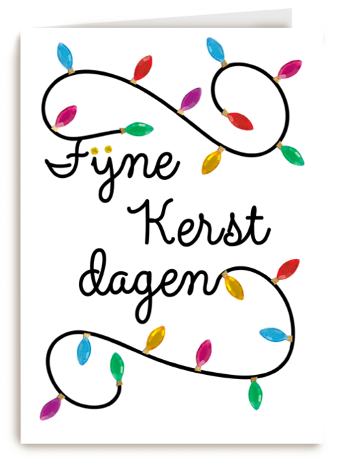 kerstkaart klassiek snoer met lampjes fijne kerstdagen