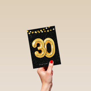 Verjaardagskaart leeftijden 30 ballonletters