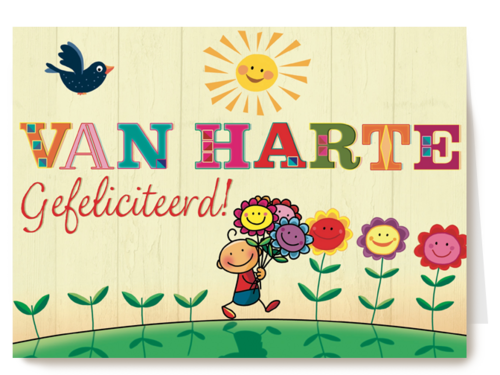 smile kaart van harte gefeliciteerd bloemen