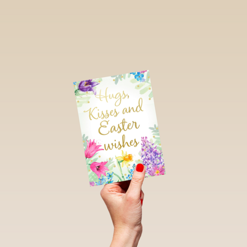 Paaskaart Engels Hugs kisses and Easter wishes