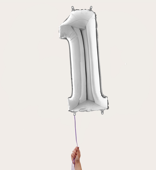 Cijferballon 1 Jaar Zilver XL