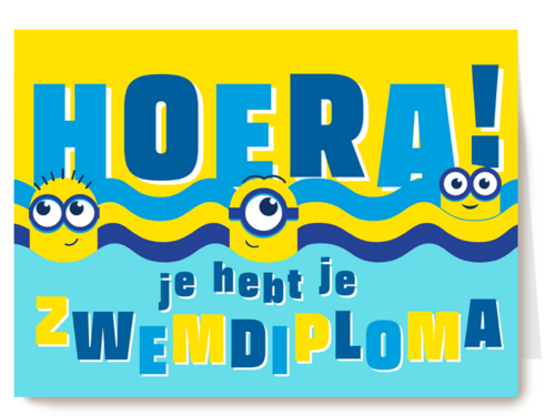 Minions kaart gefeliciteerd met zwemdiploma