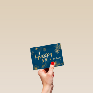 verjaardag kaart stijlvol blauw met goud