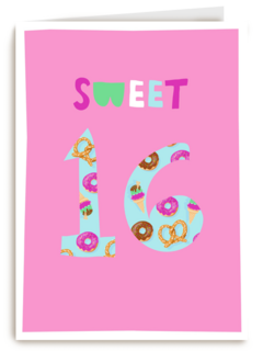 Verjaardagskaart roze sweet 16 tiener meisje