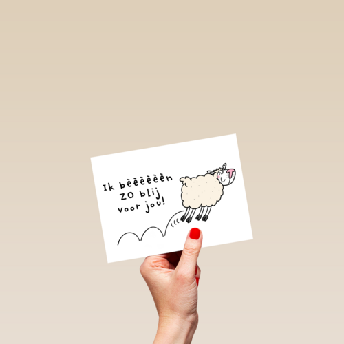 Felicitatie kaart man vrouw grappig ik beeeen zo blij voor jou