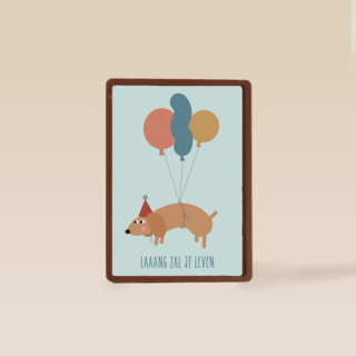 Verjaardagskaart teckel met ballonnen