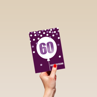 Verjaardagskaart leeftijden 60 lila ballon