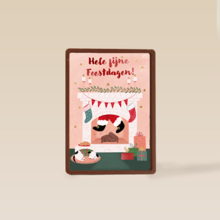 kerstkaart met kerstman in de schoorsteen