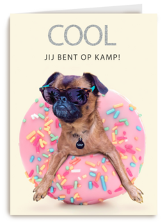 Op kamp kaart Cool hondje met donut