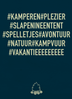 op kamp kaart met hashtag kamperen hashtag plezier