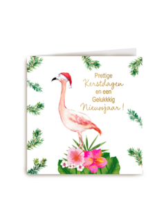 Kerstkaart hip Flamingo met kerstmuts