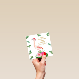 Kerstkaart hip Flamingo met kerstmuts
