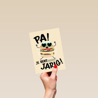 verjaardagskaart met hamburger voor pa