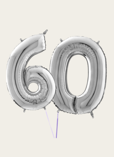 Cijferballon 60 Jaar Zilver XL