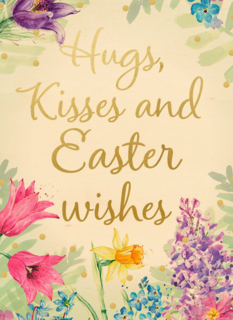 Paaskaart Engels Hugs kisses and Easter wishes