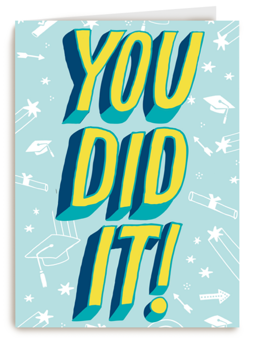 Geslaagdkaart you did it blauw met geel
