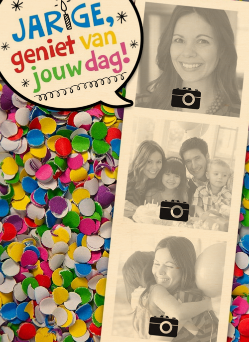 fotokaart jarige gekleurde confetti