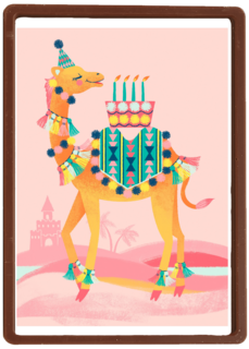 Verjaardagskaart tiener meisje Kameel met verjaardagstaart