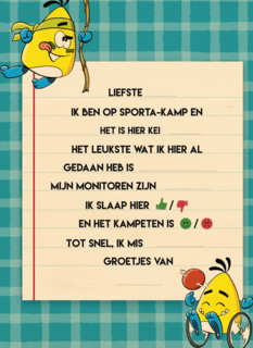 Sporta op kamp kaart lijstje