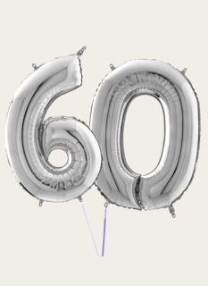 Cijferballon 60 Jaar Zilver XL